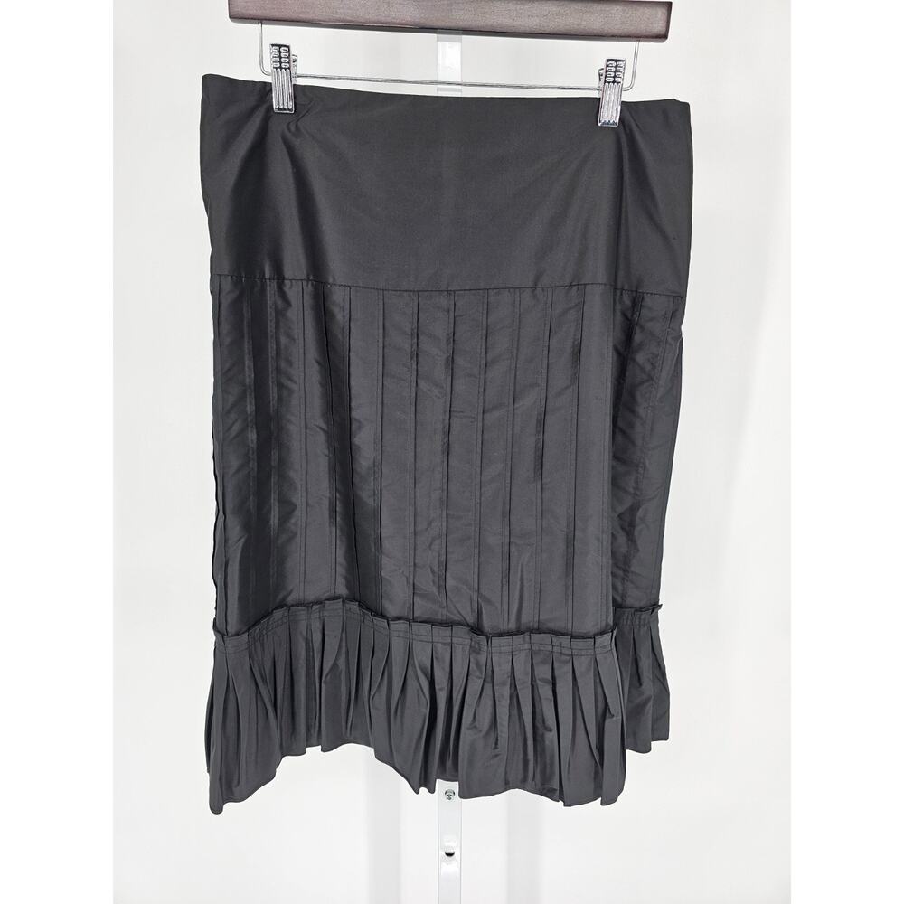 INC International Concepts Women Sz 14 Midi Length 100% Silk Pleated Skirt Black